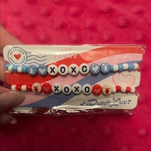 Dutch Beaded Bracelet Set - Red, Blue, White